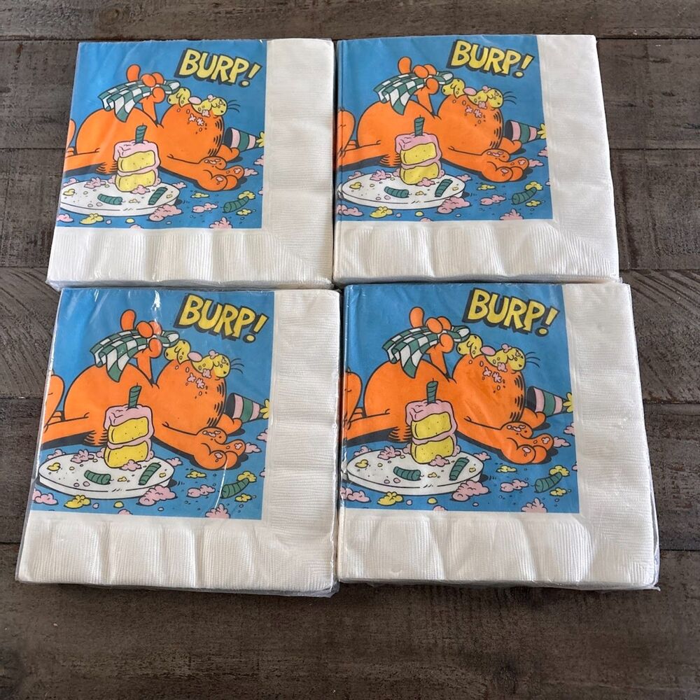 Lot of 4 Sealed Vintage 1978 Garfield Ambassador Luncheon Napkins Cake Hallmark